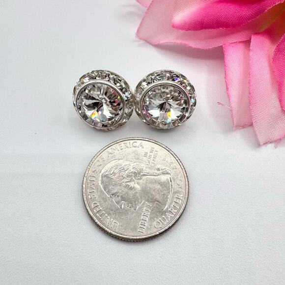 Vintage Rivoli Crystal Headlight Halo Stud Earrings High Wattage Sparkle Bridal - Picture 6 of 9